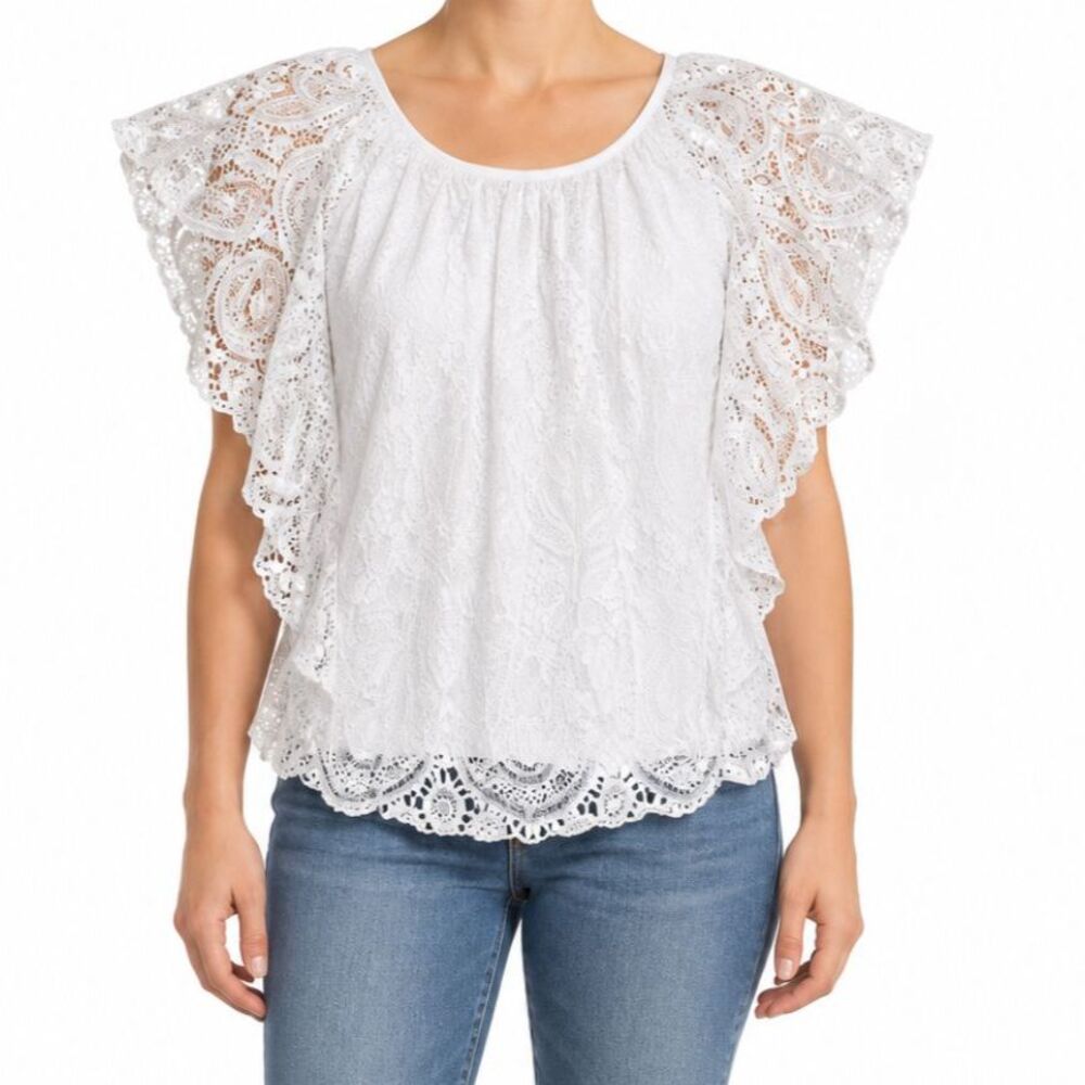Cato Women’s White Lace Overlay Top | Size M